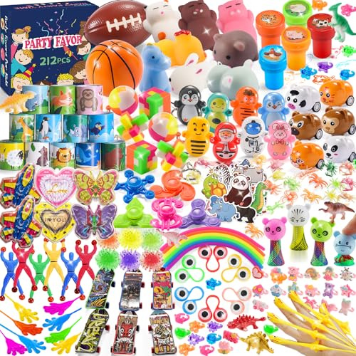 212 Pcs Party Favors for Kids, Bulk Prize Box Toys for Kids Classroom Elementary, Goodie Bags Stuffers for Ages 4-8 8-12, Easter Egg Fillers, Pinata Stuffers, Treasure Chest Small Toys, Birthday Gifts