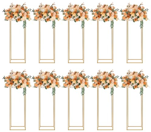 10 soportes para flores dorados de metal de 80 cm, jarrón rectangular, columna, soporte para plantas para bodas, mesas, fiestas, eventos, salón, cafetería, ideal para arreglos florales flores