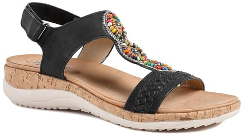 Pavers Wide Womens Comfort Beaded Wedge Sandals | Spring Summer Collection | Sandal | Riptape