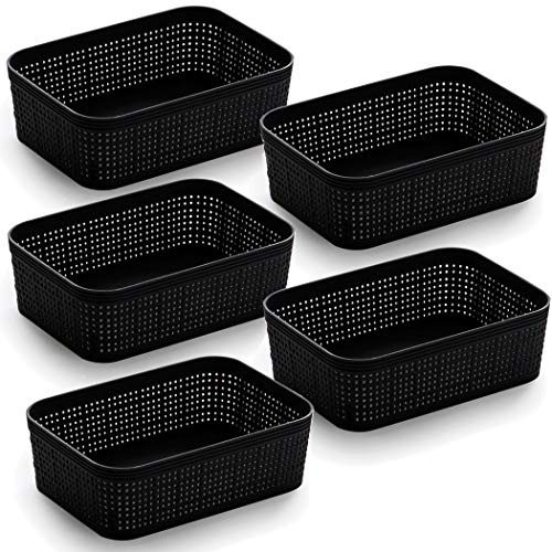 BINO | Woven Plastic Basket | XS (Black), 5-Pack | THE JUTE COLLECTION | Home Organization, Space - Saving Storage, Stylish Design | Jute Basket | Plastic Storage Basket