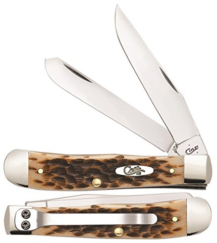 Case WR XX Pocket Knife Amber Bone Trapper Peachseed Jig W/Clip Item #6540 - (6254C SS) - Length Closed: 4 1/8 Inches
