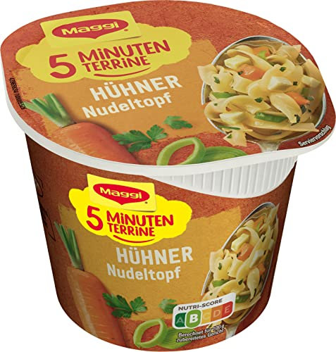 MAGGI 5 Minuten Terrine Hühner Nudeltopf, leckeres Fertiggericht, Instant-Nudeln, mit Huhn, 1er Pack (1 x 41g)