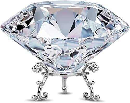 MerryNine Top K9 Briefbeschwerer mit klaren Kristallen, mit silbernem Dreiecksboden, Dekoration für Hochzeit, Geschäft, Zuhause, Büro, Bar usw., für Partner, Weiß, 80 mm