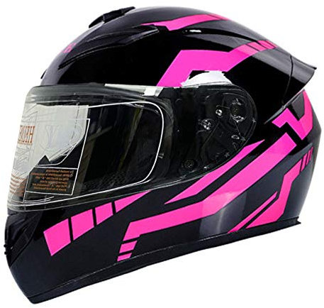RUTXE Motorradhelm für Männer & Frauen - Integralhelm mit 3 Linsenoptionen - DOT-zertifiziert - Schwarz-Rosa Streifen (B, 53-54 cm, S)