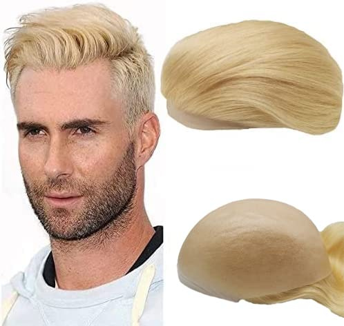 NLW Toupee For Men 0.04mm PU Skin Silicone Men's Toupee Straight Mens Hair System Real Human Replacement Piece Base Size10x8 (# 613 Blonde)