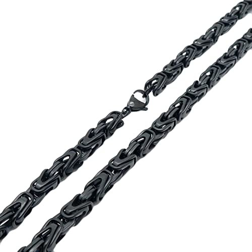 Epinki Halskette Männer 45 cm, Herren Byzantine Königskette Schwarz Metallketten Punk Breit 6MM Edelstahl Halskette Ohne Anhänger