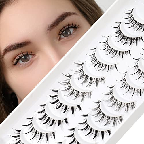 EMEDA Faux Cils Manga 10 Paires 5 Style Mixte Doux RÉUtilisable Cils Anime Naturel Bande Transparente Cils Anime Spiky Manga Lashes Strip False Eyelashes (Manga Mix)