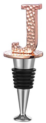 WishDeco Flaschenverschluss, Sektflaschenverschluß, Weinverschluss, Verschluss Weinflasche, Flaschenstöpsel, Prosecco Geschenk für Weinliebhaber, Geschenk-Box, Rosévergoldung, Anfangsbuchstabe J