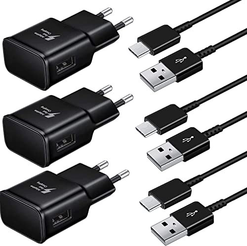 Ladegerät Stecker 15W USB C Schnellladegerät Netzteil mit USB C Kabel，für： Samsung Galaxy A52,A52S,A53,A33,S21,S20 FE,S10,S9,S8 Plus,Z Flip3,Z Fold3,M53 5G,A13/A14/A15/A16/A20/A25/A34/A35/A36(Schwarz)