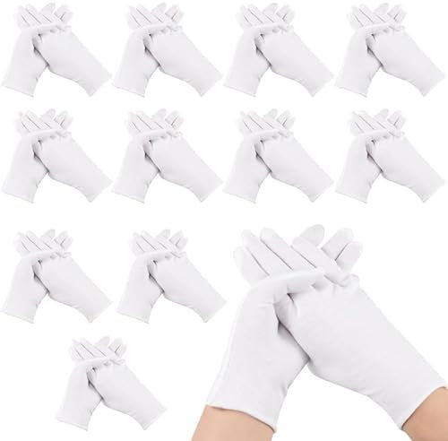 Newofview 12 Paar Baumwollhandschuhe Weiß Handschuhe White Cotton Gloves für trockene Hände, feuchtigkeitsspendend, Kosmetik, Ekzem, Spa, Münzschmuck, Inspektion, Servierhandsc