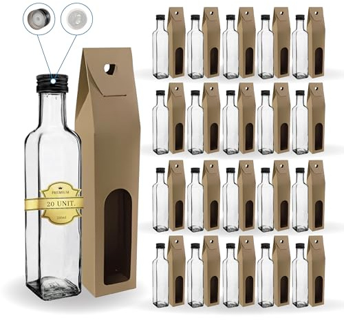 Espirito Rebelde 20 bottiglie di vetro, 250 ml, con chiusura a vite, nere, con beccuccio + 20 lattine | Olio d'oliva, aceto, alcol, salse | Oliera in vetro