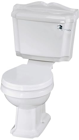 Balterley Close Coupled Toilet with Cistern, Traditional Bathroom Toilet Cistern with Round Pan & Chrome Lever Handle, WC Toilets for Bathrooms & Cloakroom - 715mm x 715mm x 855mm (White)