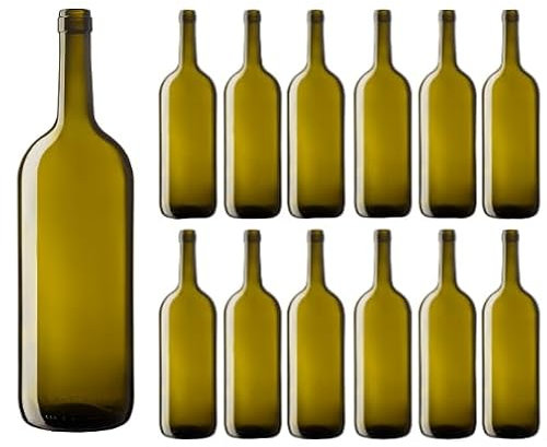 12 PCS - Bouteille en verre vide Bordolese Vérone 1,5 L pour vin mousseux et prosecco | Bouteille de vin de 150 cl adaptée aux bouchons à ailettes mousseux et au liège pour vins pétillants et prosecco
