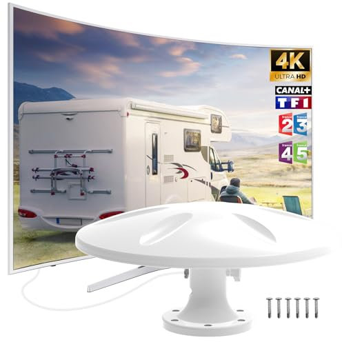 Antenne TNT Intérieur/Extérieur Puissante à Gain Élevé - Omnidirectionnelle pour Camping Car, Caravane, Fourgon, Camion