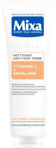 Mixa - Nettoyant Confort Anti-Teint Terne à la Vitamine C et au Squalane - Peaux au Teint Terne et Irrégulier - Soin du Visage Hydratant Protecteur - Démaquillant Doux - 150 ml