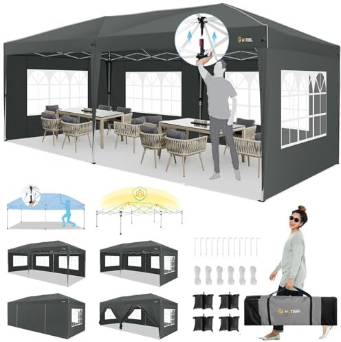 HOTEEL Pavillon 3x6 mit Seitenwnden, Faltpavillon 3x6 Wasserdicht Stabil Winterfest Partyzelt mit Zentralverriegelung, Pop Up Pavillon Gartenpavillon mit Sandsäcke, für Party, Garten, Markt, Grau