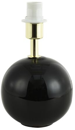 Happy Homewares Traditional Classic Round Ceramic Table Lamp Base in Black Gloss Finish | Gold Plated Lamp Holder and Stem | 21cm x 13cm