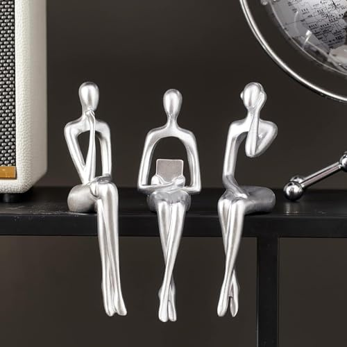 FJSPERM Statue di Pensatori in Argento per Decorazioni per la Casa, 3 Pezzi di Decorazioni per Scaffali, Moderne Sculture d'Arte Astratta Estetica per Libreria, Tavolo da Caffè, Televisore, Scrivania