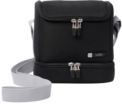 TOTTO - Bolsa Térmica Porta Alimentos 6 L, Modelo Batara, 20.5 x 22 x 14 cm, Bolsa Comida Trabajo, Bolsillo Auxiliar, Asa de Mano, Correa Ajustable, Fácil de Limpiar, Color Negro