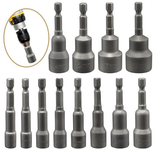 Xpieoyrm 12 Stück Set Magnete Sechskant Stecknuss, 6-19mm Steckschlüsseleinsätze, Socket Nut Adapter Bit Set, Hex Socket Spanner Adapter, Nuss adapter Erweiterung für Akkuschrauber und Schrauber