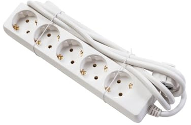 GTV Haushalts-Verlängerungskabel, Steckdosenleiste mit 5 Schuko-Steckdosen, 3m Länge, max. Belastung 3500 W, Euro-Stecker, langlebig und sicher