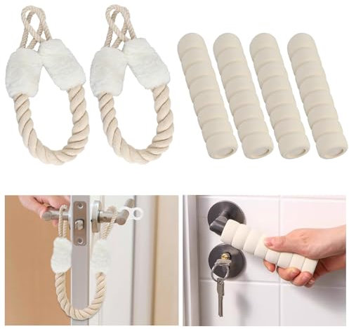 2pcs Arrêts de Portes Coton Corde, Doorstop Poignée De Porte Set Anti Collision Butoir Butée de Porte Poignée Protecteur 4PCS Housse de Protection en Doux Mousse Couvercle Poignée de Porte