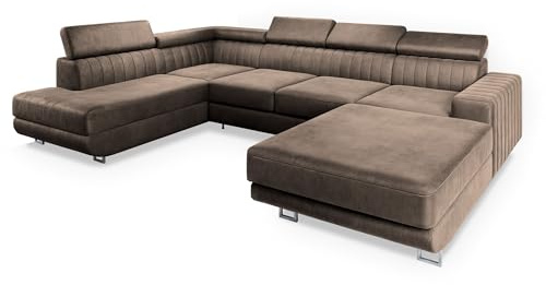 Masseno Ecksofa Siena L-S mit Schlaffunktion U-Form, Sofa mit Bettkasten, Wohnzimmersofa, Couch, Soffa, Bettsofa, Couchgarnitur- Beige, Monolith 09