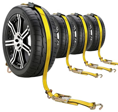 Autofonder Car Hauler Straps Heavy Duty 10,000 lbs Break Strength-3-Point Tire Tie Down Straps for Trailers,Over The Wheel Tie Downs with Rubber Cleats for SUV,Truck,ATV,UTV