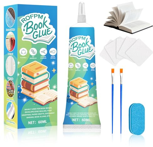 60 ml di colla per rilegatura, forte e impermeabile, colla flessibile per libri, asciuga trasparente, colla per bricolage, set di colla per libri con pennello per artigianato di carta, riparazione