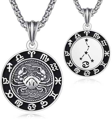 KINGWHYTE Sternzeichen Krebs Anhänger Kette für Herren 925 Sterling Silber Krebs Konstellation Kette Astrologie Horoskop Anhänger Tierkreiszeichen Halskette Sternbilder Schmuck Geschenke für Männer