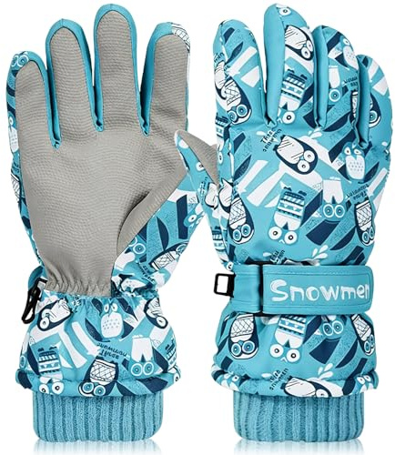 Spiritzohic Kids Ski Gloves, Winter Skiing Gloves Thermal Snow Glove with Adjustable Cuffs, Waterproof Snowboarding Gloves for Children Boys Girls Cycling, Skiing, Skating and Hiking, Blue