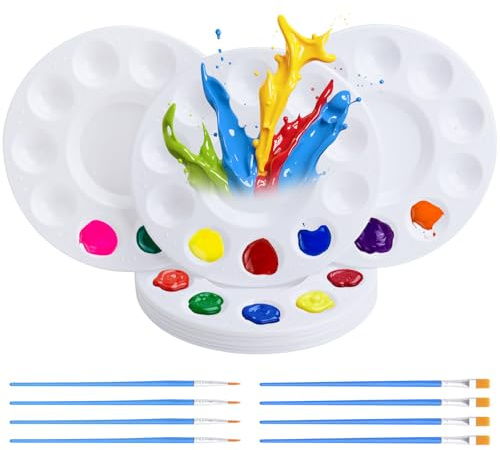 XRVRILE Paleta de Mezcla Set 8 Piezas con Pinceles – Paleta de Pintura de plástico para Mezclar acrílico, Acuarela y óleo, Material artístico para niños, Escuela, Manualidades y Actividades Creativas