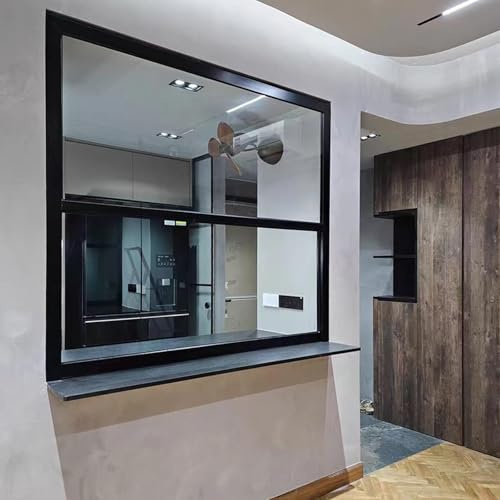 Finestra Scorrevole In Alluminio, Finestra Scorrevole Verticale Alzante, Finestra Seminterrato Di Ventilazione Con Zanzariera, Per Casa, Capannone, Garage, Ristorante, Bagno(Black,60X100CM)