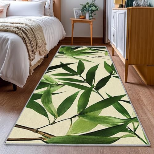Bamboo Leaf Rug,Fresh Plants Rugs for Living Room,Green Extra Large Bath Runner Rugs for Bathroom Microfiber Absorbent Washable Area Rugs,Room Decor Area Rug Nordic Minimalism Bedroom Rug 2x3.2Ft