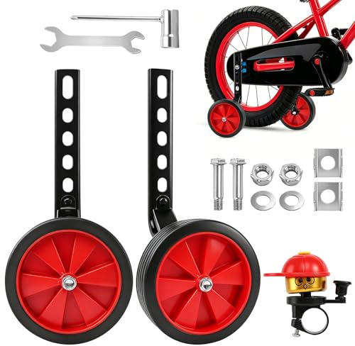Roulette Velo Enfant Roues Stabilisatrices Universelles Stabilisateurs Petites Roues Compatible avec VéLo à Vitesse Unique De 12, 14, 16, 18, 20 rouge