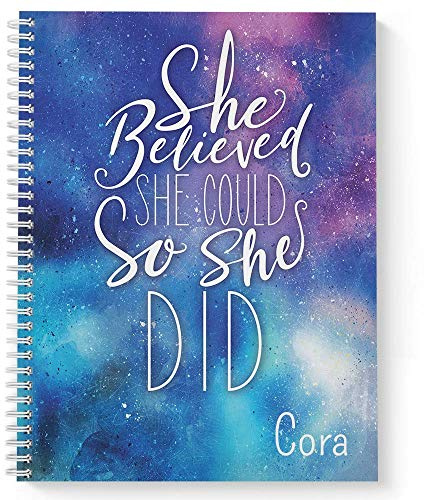 Gotcha Covered Notebooks She Believed Personalized Motivational Notebook/Journal, Laminated Soft Cover, 120 pages of your selected paper, lay flat wire-o spiral. Size: 8.5” x 11”. Made in the USA