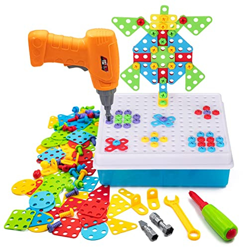 STEM Drill & Build Kit for Kids Ages 3-8 | Electric Toy Drill with 193+ Pieces (Screws, Nuts, Rainbow Fasteners) | Creative Design Construction Toys for Boys Girls | Gift for Birthdays, Christmas