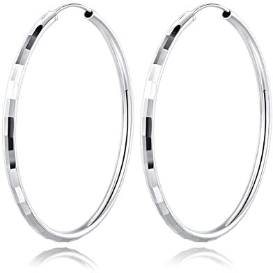 Zolkamery Damen Creolen 925 Sterling Silber Rund Groß Creolen Ohrringe Durchmesser 45mm Kreolen Ohrringe Allergenfrei Ohrschmuck Passt Alltag & Party für Damen und Mädchen