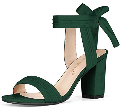 Allegra K Sandalias de tacón grueso con cordones en el tobillo y punta abierta para mujer Verde oscuro 36