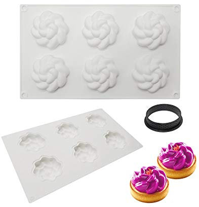 XiaoShenLu molde pastel 3d, moldes 3d molde silicona para postres pudín, Herramienta crujiente redonda de plástico, 6 cavidades Forma de giro agujeros