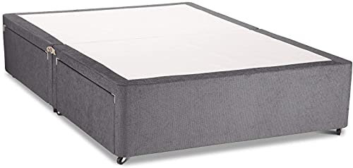 4FT6 Double Divan Bed Base Charcoal Chenille Fabric Without Storage Drawers | 4FT6 Double Bed Base - Bed Base for Divan Bed (135cmX190cm)