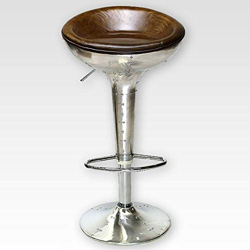Phoenixarts Vintage Leder Barhocker Drehbar und Höhenverstellbar Industrie Design Barstuhl Echtleder Tresen Hocker gepolstert (1, Silber braun)