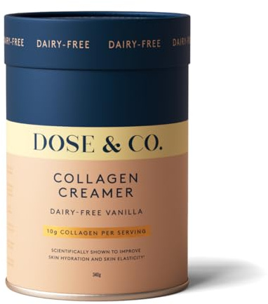 Dose & Co Dairy-Free Vanilla Collagen Creamer – 340g | VERISOL® Hydrolysed Collagen for Skin, Hair & Nails | 12g Protein per Serving | Smooth Coffee Creamer | Sugar-Free, Gluten-Free