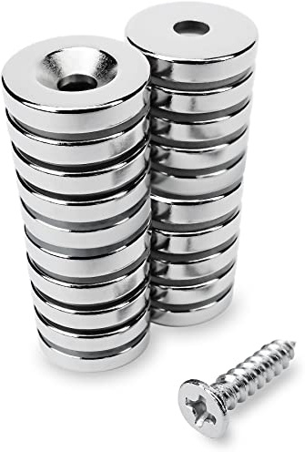 Sensei 20 pezzi Magnete con foro svasato al neodimio 15x3 mm con foro per vite, capacità di carico di 2,4 kg + 20 viti incluse nella confezione