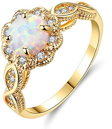 CiNily 18K Gold Plated Opal Ring-White Fire Opal & Amethyst & Cubic Zirconia Women Jewelry Gemstone Engagement Anniversary Ring Size 13
