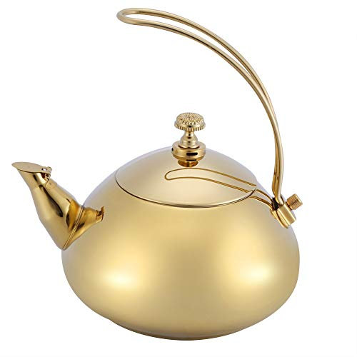 Uadme 1,5 l Edelstahl-Teekanne,klassischer Induktionskessel,Haushaltskaffee-Braukessel,runde Teekanne für lose Teeblätter mit Infuser für Induktionsherde(Gold)