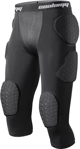 COOLOMG Youth Football Girdle 7 Pad Football Compression Pants with Integrated Knee Hip Thigh Tailbone Pads Black M