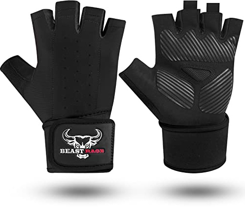 BEAST RAGE Guanti per sollevamento pesi per uomini e donne Supporto per polso imbottito Protezione del palmo traspirante aderente per fitness, allenamento, ciclismo,(nero, M)