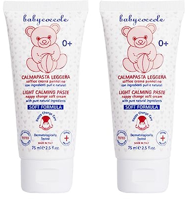 Babycoccole KIT 2 STYCKER CALMA LÄTT PASTA 10% Zinkoxid. Blöjbyteskräm mot rodnad och irritation. Återfuktar, lugnar och skyddar huden. Naturliga ingredienser - 2 X 75 ml