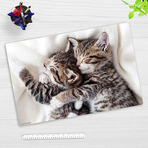 Schreibtischunterlage abwischbar für Kinder und Erwachsene – schmusende Kätzchen – 60 x 40 cm – aus hochwertigem Vinyl - Made in Germany